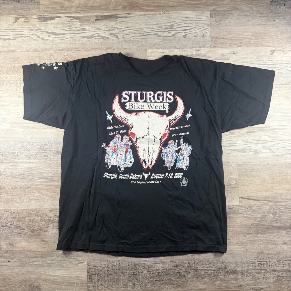 Vintage Sturgis Bike Week 2000 T-Shirt 60th Annual Black Graphic Tee Mens 2XL
